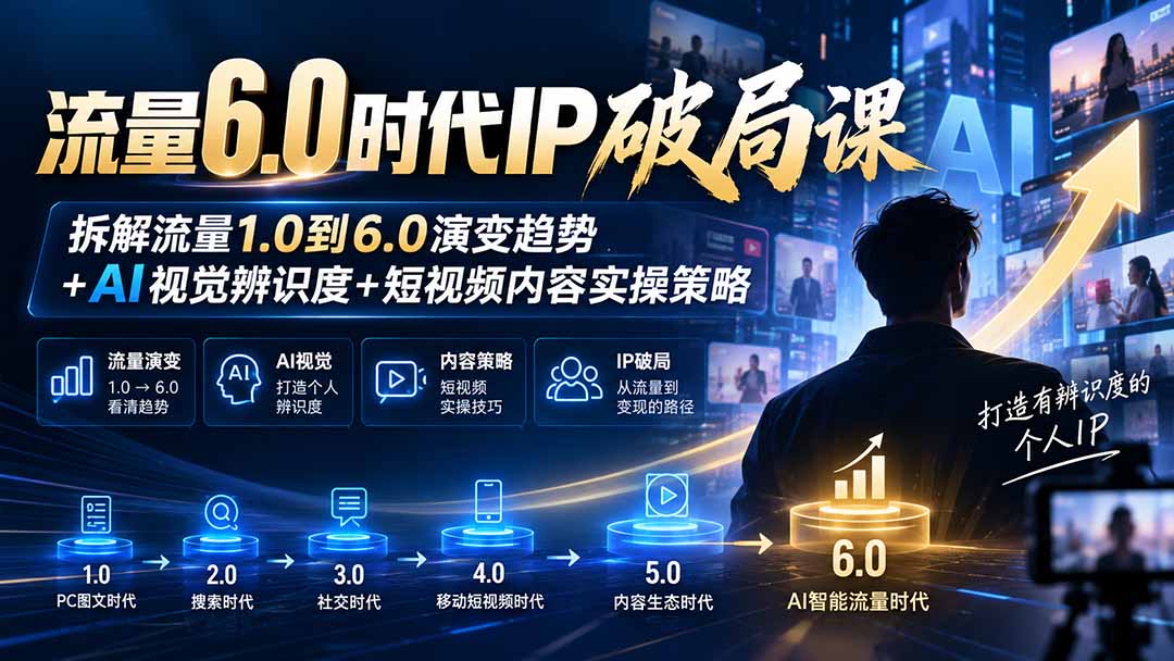 流量6.0时代IP破局课-更新：拆解流量1.0到6.0演变趋势+AI视觉辨识度+短视频内容实操策略-吾爱自习网