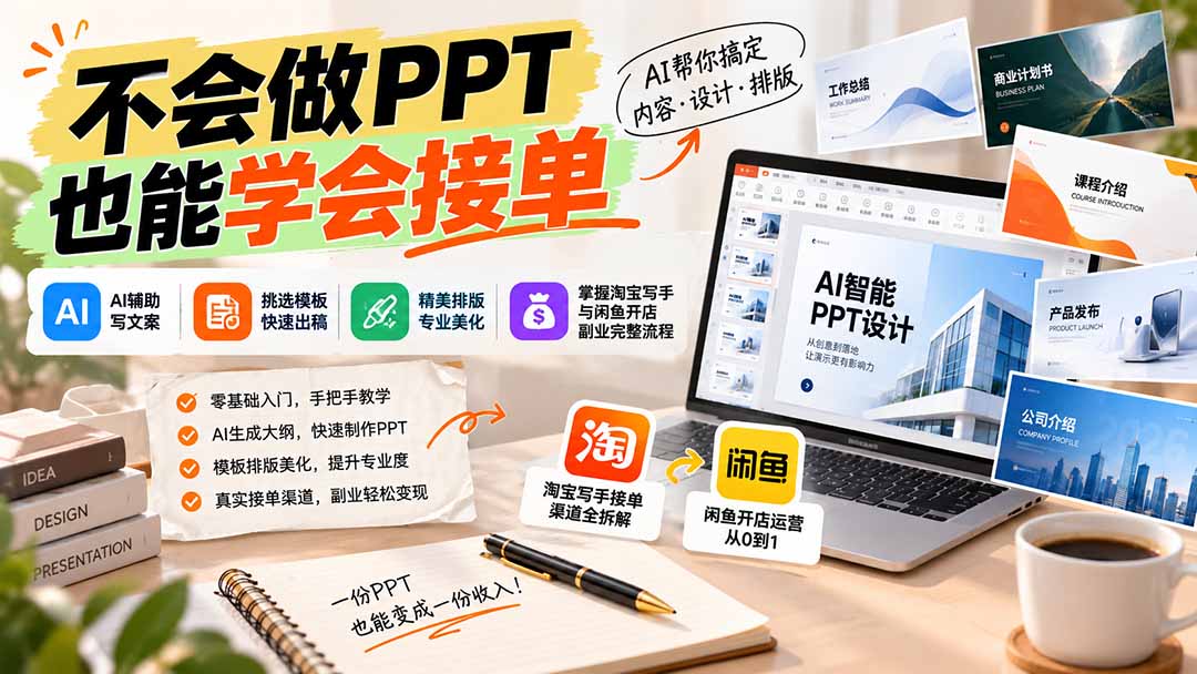 不会做PPT也能学会接单：AI辅助写文案、挑模板、做排版，掌握淘宝写手与闲鱼开店副业完整流程-我爱发帖