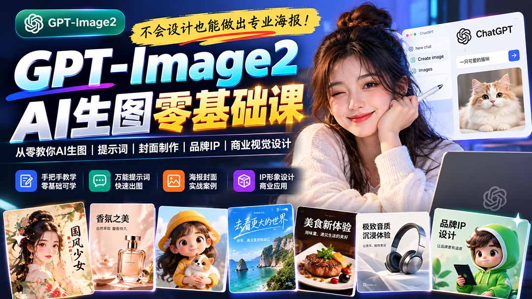 不会设计也能做出专业海报！GPT-Image2从零教你AI生图、提示词、封面制作、品牌IP与商业视觉设计-我爱发帖