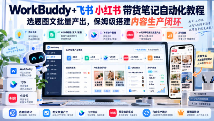 WorkBuddy+飞书小红书带货笔记自动化教程,选题图文批量产出,保姆级搭建内容生产闭环【文档】-我爱发帖