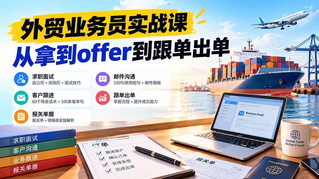 外贸业务员从求职到出单实战课:教你筛选优质公司、优化简历、应对面试、客户跟进催单及出口报关操作篇-我爱发帖