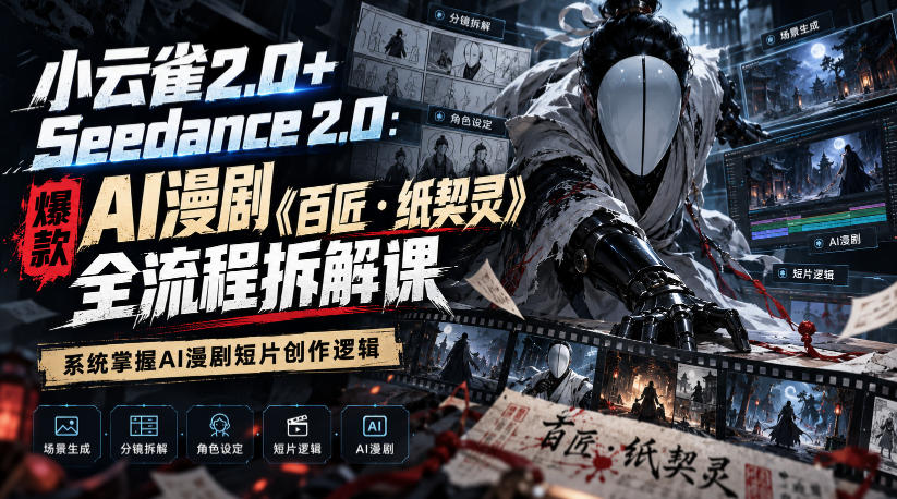 小云雀2.0+Seedance 2.0:爆款AI漫剧《百匠・纸契灵》全流程拆解课,系统掌握AI漫剧短片创作逻辑-我爱发帖