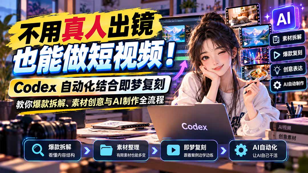 不用真人出镜也能做短视频！Codex自动化结合即梦复刻，教你爆款拆解、素材创意与AI制作全流程-小艾项目网