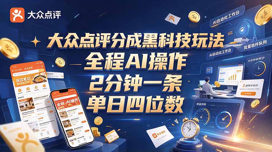 大众点评分成全网独家玩法，AI 全自动出内容，2 分钟一条，小白可冲单日四位数-我爱发帖