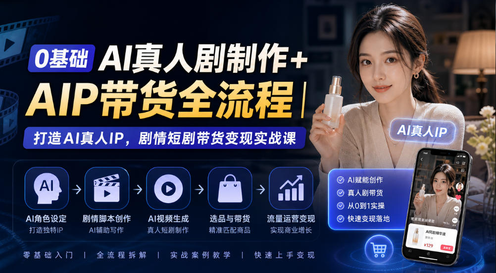 0基础AI真人剧制作+AIP带货全流程|打造AI真人IP,剧情短剧带货变现实战课-我爱发帖