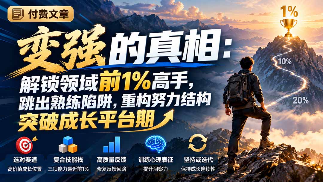 付费文章：变强的真相：解锁领域前1%高手，跳出熟练陷阱，重构努力结构突破成长平台期｜焦圣希 18818568866