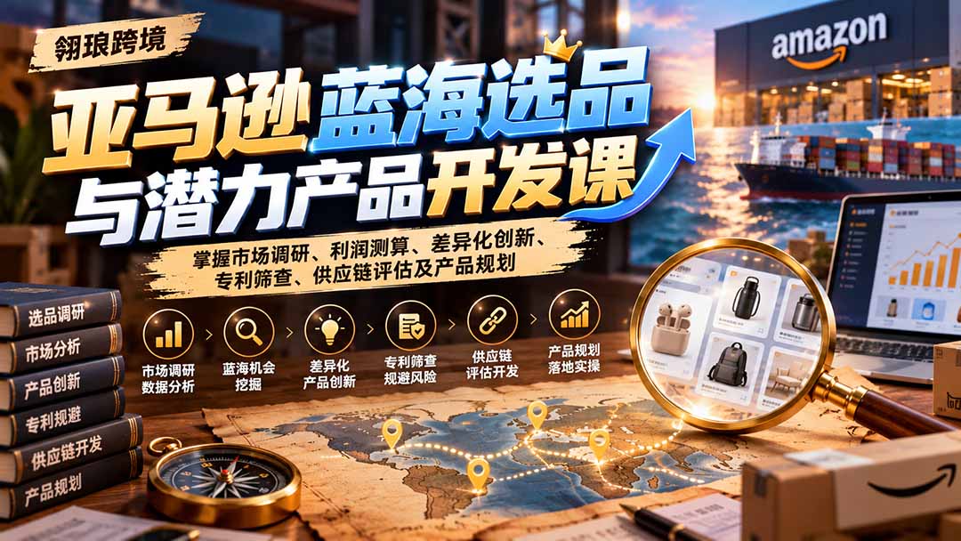 亚马逊蓝海选品与潜力产品开发课：掌握市场调研、利润测算、差异化创新、专利筛查、供应链评估及产品规划｜焦圣希 18818568866