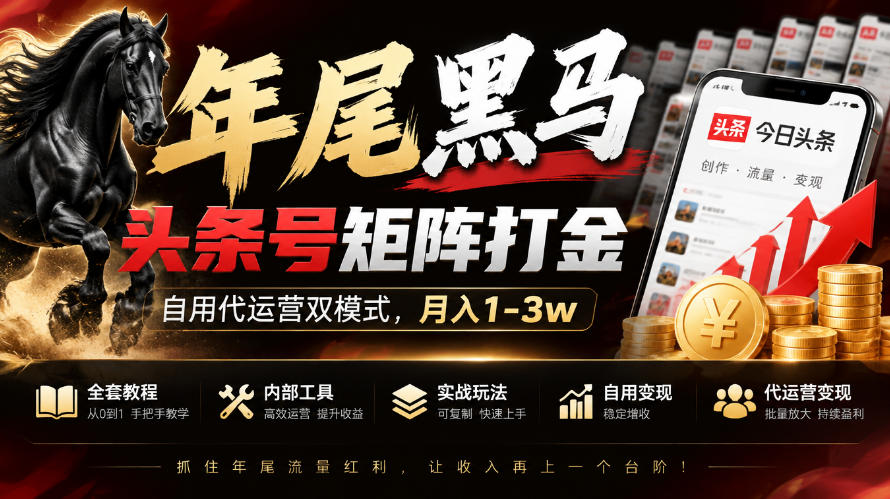 【年尾黑马】头条号矩阵打金，自用代运营双模式，月入1-3w，附全套教程及内部工具【揭秘】｜焦圣希 18818568866