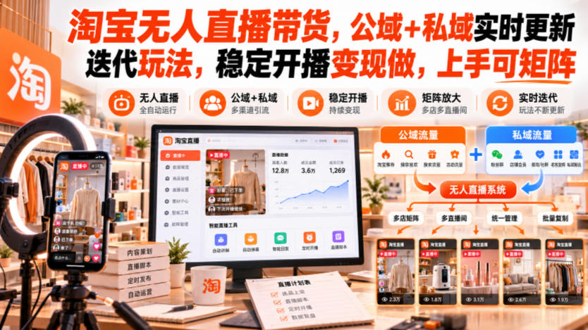 淘宝无人直播带货,公域+私域实时更新迭代玩法,稳定开播变现做,上手可矩阵【揭秘】-我爱发帖