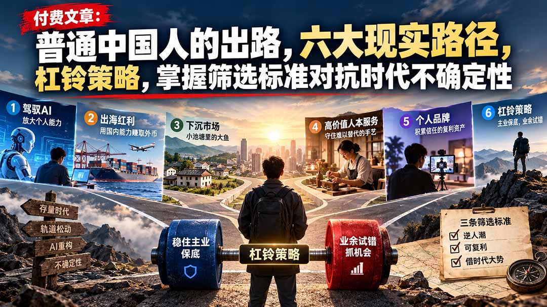 付费文章：普通中国人的出路，六大现实路径，杠铃策略，掌握筛选标准对抗时代不确定性-我爱发帖