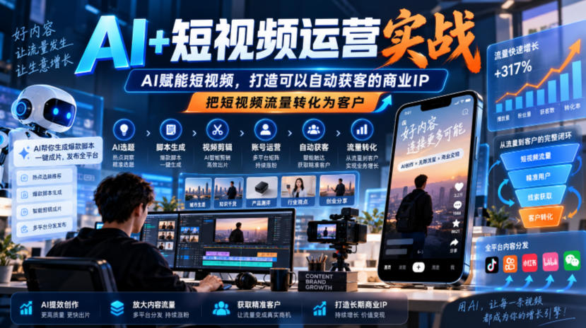 AI+短视频运营实战，AI赋能短视频，打造可以自动获客的商业IP，把短视频流量转化为客户-我爱发帖