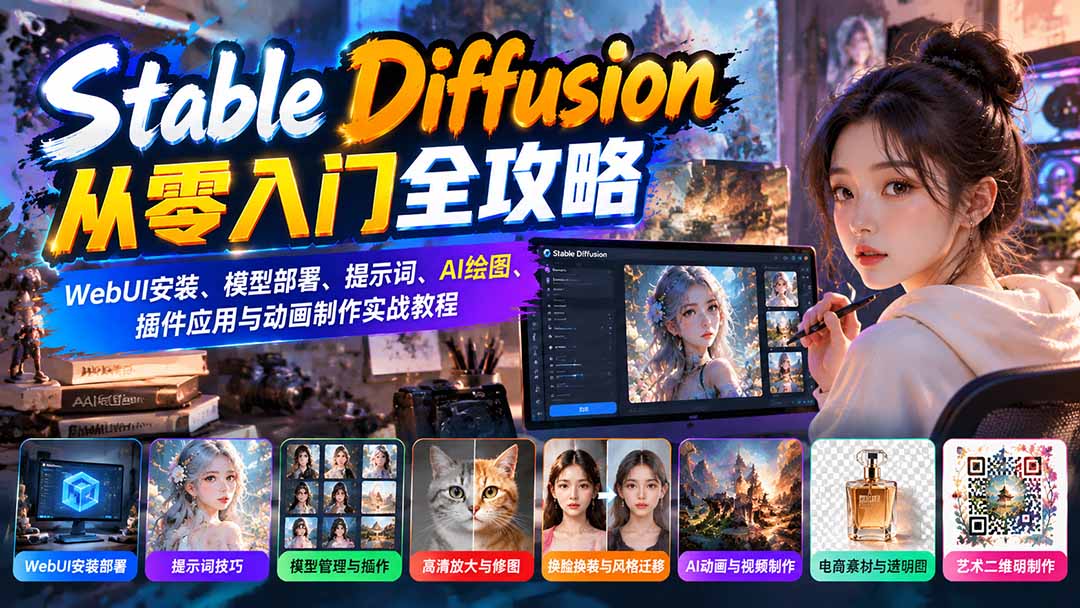 Stable Diffusion从零入门全攻略：WebUI安装、模型部署、提示词、AI绘图、插件应用与动画制作实战教程-我爱发帖