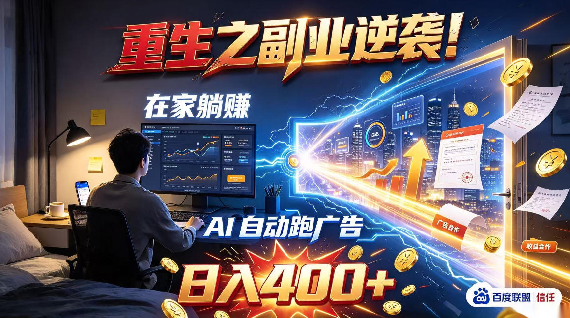 重生之副业逆袭！在家躺赚AI自动跑广告日入400+，无需人工操作【揭秘】-我爱发帖