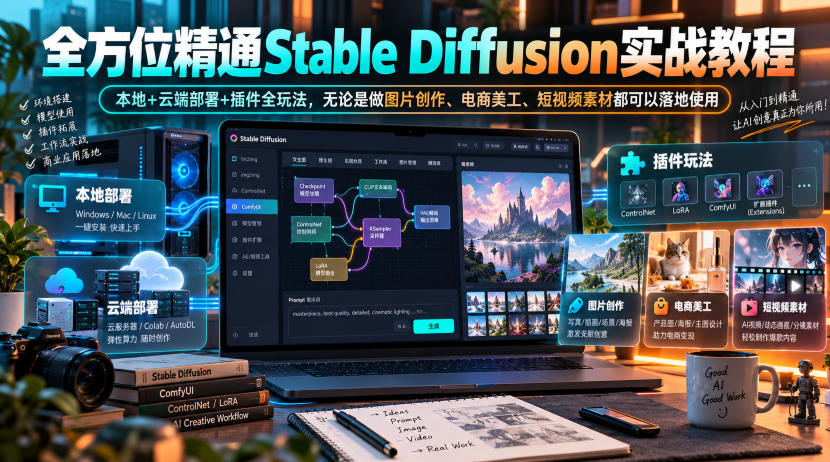 全方位精通Stable Diffusion实战教程｜本地+云端部署+插件全玩法，无论是做图片创作、电商美工、短视频素材都可以落地使用-我爱发帖