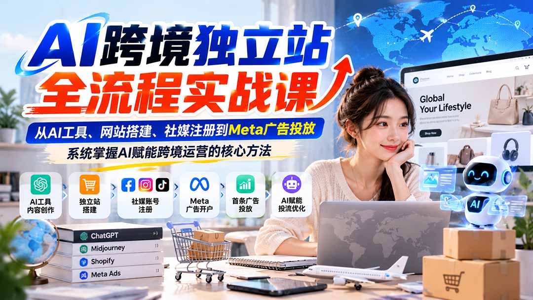 AI跨境独立站全流程实战课：从AI工具、网站搭建、社媒注册到Meta广告投放，系统掌握AI赋能跨境运营的核心方法-我爱发帖