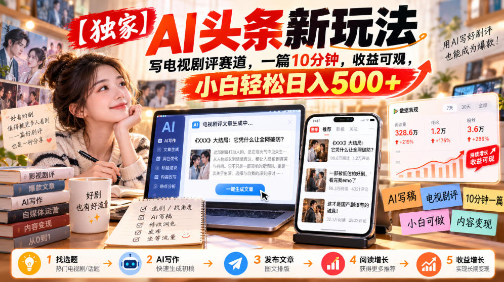 【独家】AI头条新玩法，写电视剧评赛道，一篇10分钟，收益可观，小白轻松日入500+-我爱发帖