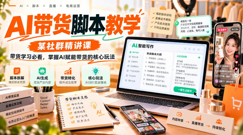 AI带货脚本教学，某社群精讲课，带货学习必看，掌握AI赋能带货的核心玩法-我爱发帖