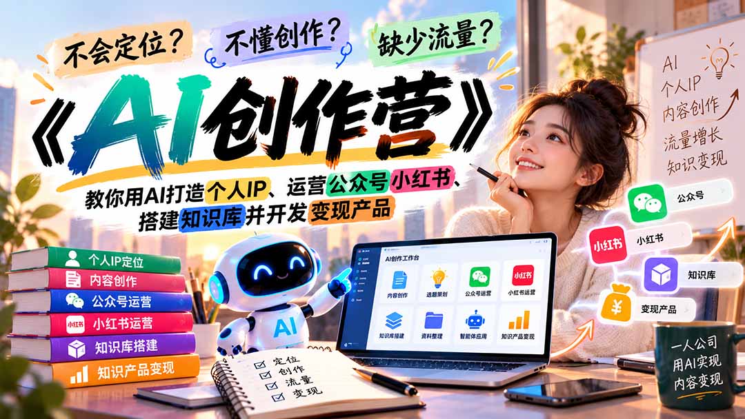 不会定位、不懂创作、缺少流量?《AI创作营》教你用AI打造个人IP、运营公众号小红书、搭建知识库并开发变现产品-我爱发帖