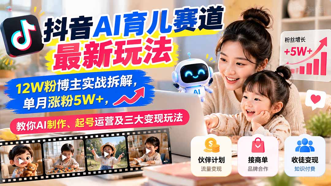 抖音AI育儿赛道最新玩法:12W粉博主实战拆解,单月涨粉5W+,教你AI制作、起号运营及三大变现玩法-我爱发帖