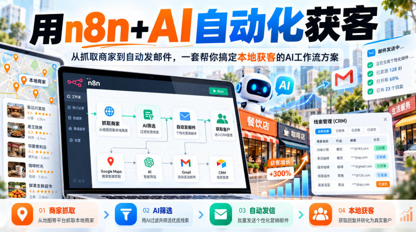 【无水印】用n8n+AI自动化获客，从抓取商家到自动发邮件，一套帮你搞定本地获客的AI工作流方案【原创双语字幕】-我爱发帖