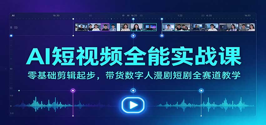 AI短视频全能实战课：零基础剪辑起步，带货数字人漫剧短剧全赛道教学-我爱发帖