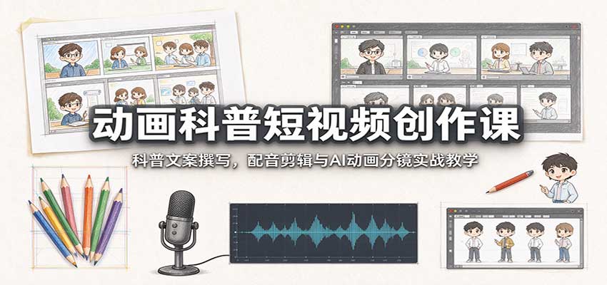 动画科普短视频创作课：科普文案撰写，配音剪辑与AI动画分镜实战教学-我爱发帖