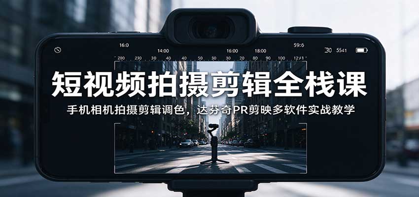 短视频拍摄剪辑全栈课：手机相机拍摄剪辑调色，达芬奇PR剪映多软件实战教学-我爱发帖