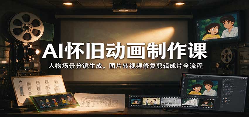 AI怀旧动画制作课:人物场景分镜生成,图片转视频修复剪辑成片全流程|副业联盟