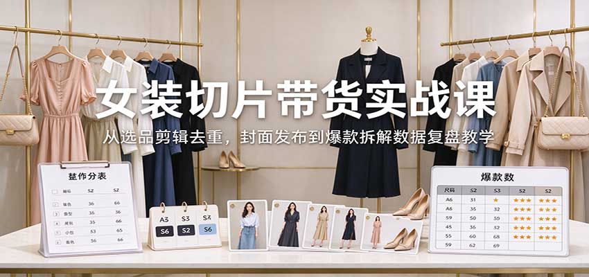 女装切片带货实战课：从选品剪辑去重，封面发布到爆款拆解数据复盘教学-我爱发帖