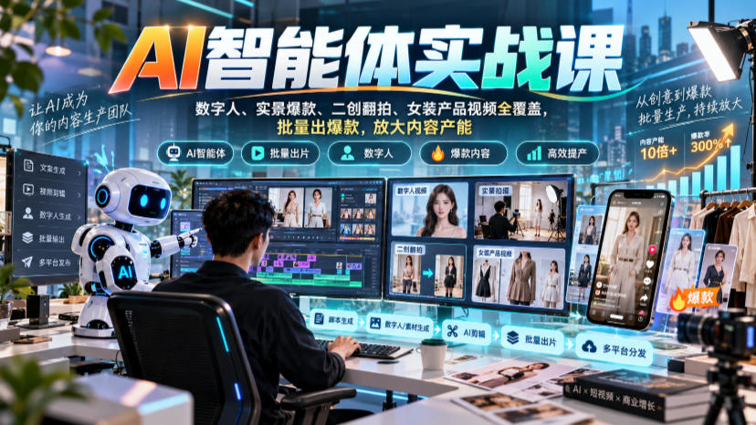 AI智能体实战课，数字人、实景爆款、二创翻拍、女装产品视频全覆盖，批量出爆款，放大内容产能-我爱发帖