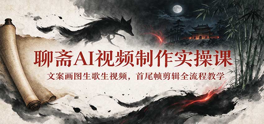 聊斋AI视频制作实操课：文案画图生歌生视频，首尾帧剪辑全流程教学-我爱发帖