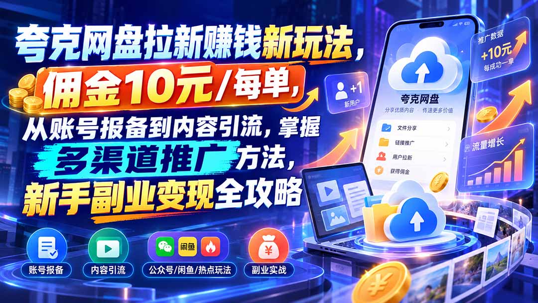 夸克网盘拉新赚钱新玩法，佣金10元/每单，从账号报备到内容引流，掌握多渠道推广方法，新手副业变现全攻略-我爱发帖