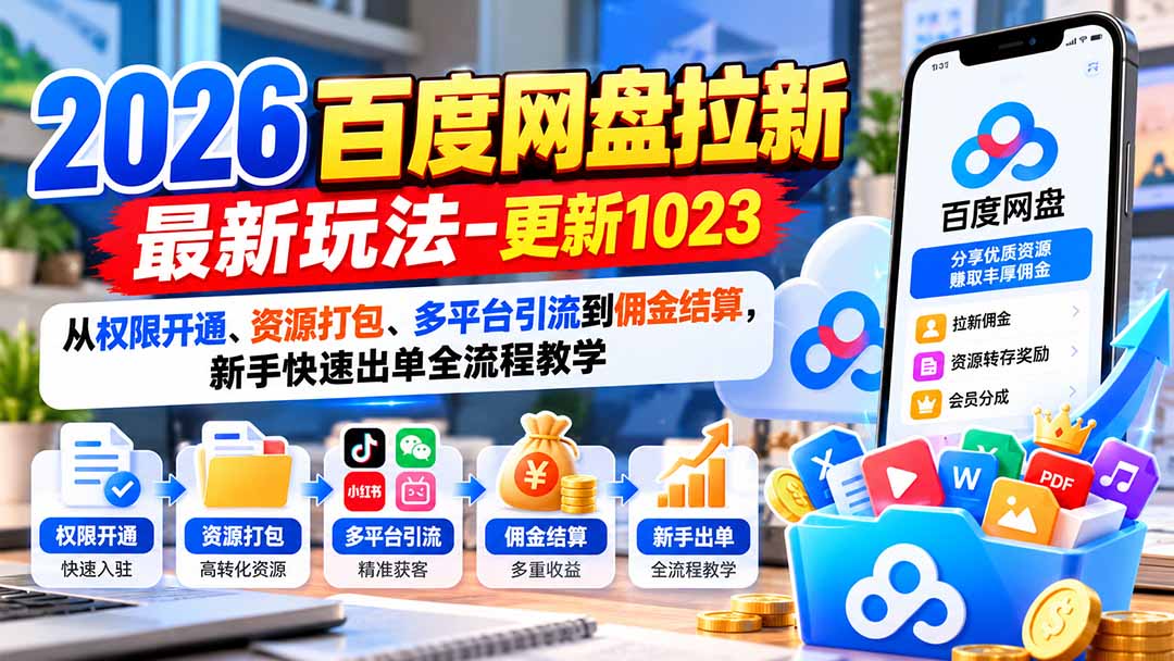 2026百度网盘拉新最新玩法-更新1023：从权限开通、资源打包、多平台引流到佣金结算，新手快速出单全流程教学-我爱发帖