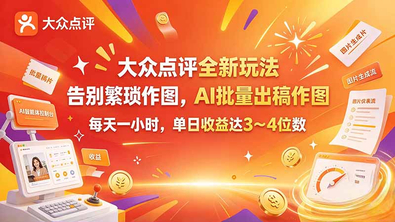 大众点评全新玩法，不用繁琐作图，AI 批量出稿作图，每天一小时，单日收益达 3～4 位数-我爱发帖
