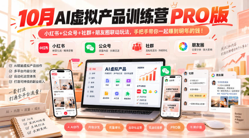 10月AI虚拟产品训练营PRO版,小红书+公众号+社群+朋友圈联动玩法,手把手带你一起赚到明年的钱!(更新1024)-我爱发帖
