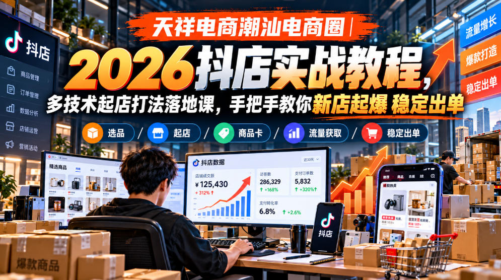 天祥电商潮汕电商圈｜2026抖店实战教程，多技术起店打法落地课，手把手教你新店起爆稳定出单采购|汽车产业|汽车配件|机加工企业家交流社群中心