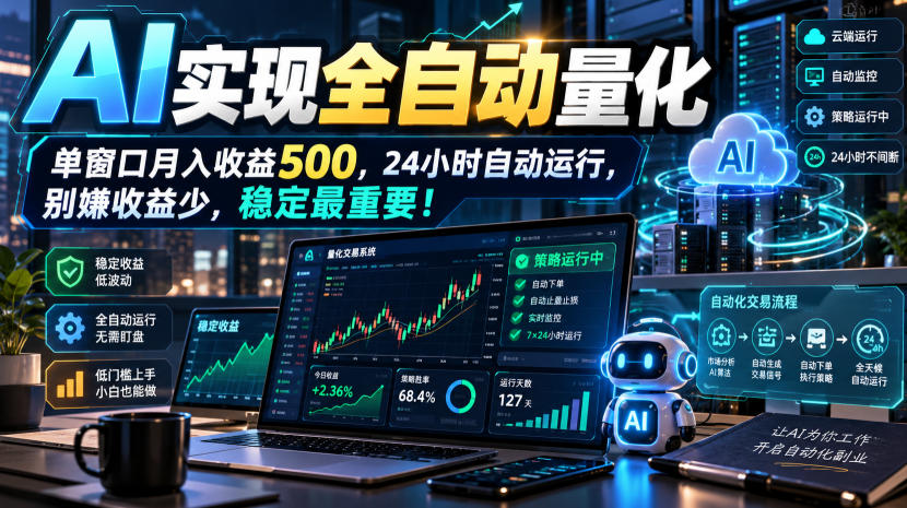 AI实现全自动量化,单窗口月入收益500,24小时自动运行,别嫌收益少,稳定最重要!【揭秘】-我爱发帖
