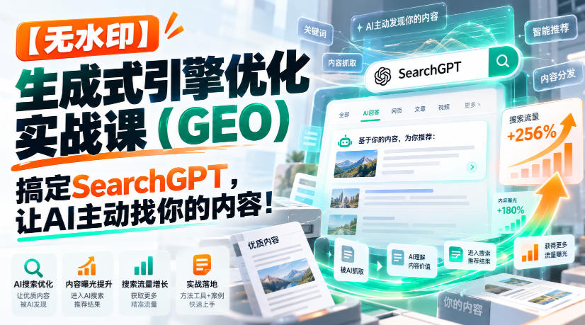 【无水印】生成式引擎优化(GEO)实战课:搞定SearchGPT,让AI主动找你的内容!【原创双语字幕】-我爱发帖