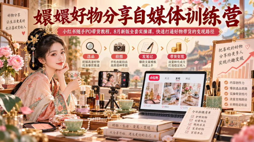 嬛嬛好物分享自媒体训练营｜小红书随手PO带货教程，8月新版全套实操课，快速打通好物带货的变现路径-我爱发帖