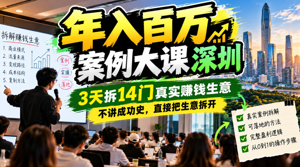 年入百W案例大课深圳,3天拆14门真实賺钱生意,不讲成功史,直接把生意拆开-我爱发帖