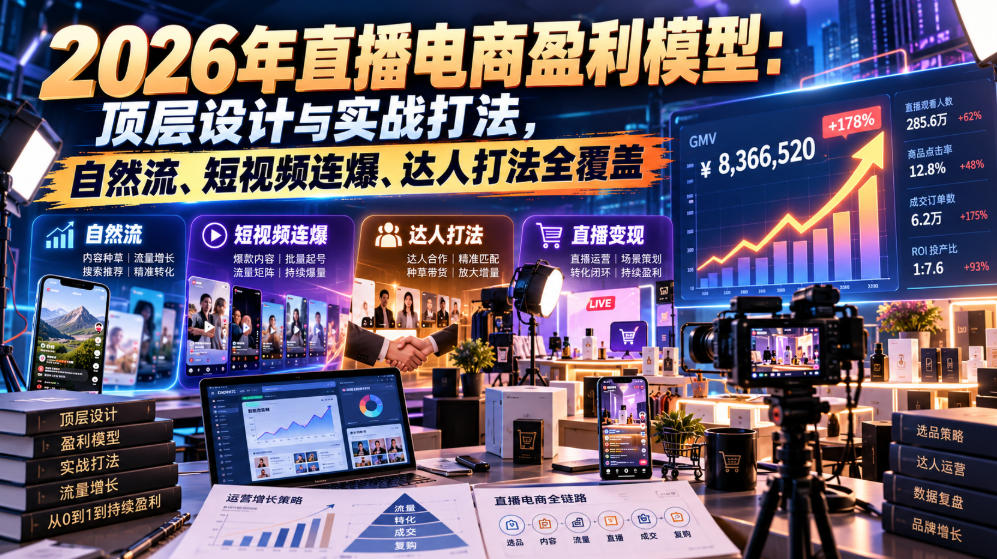 2026年直播电商盈利模型:顶层设计与实战打法,自然流、短视频连爆、达人打法全覆盖-我爱发帖