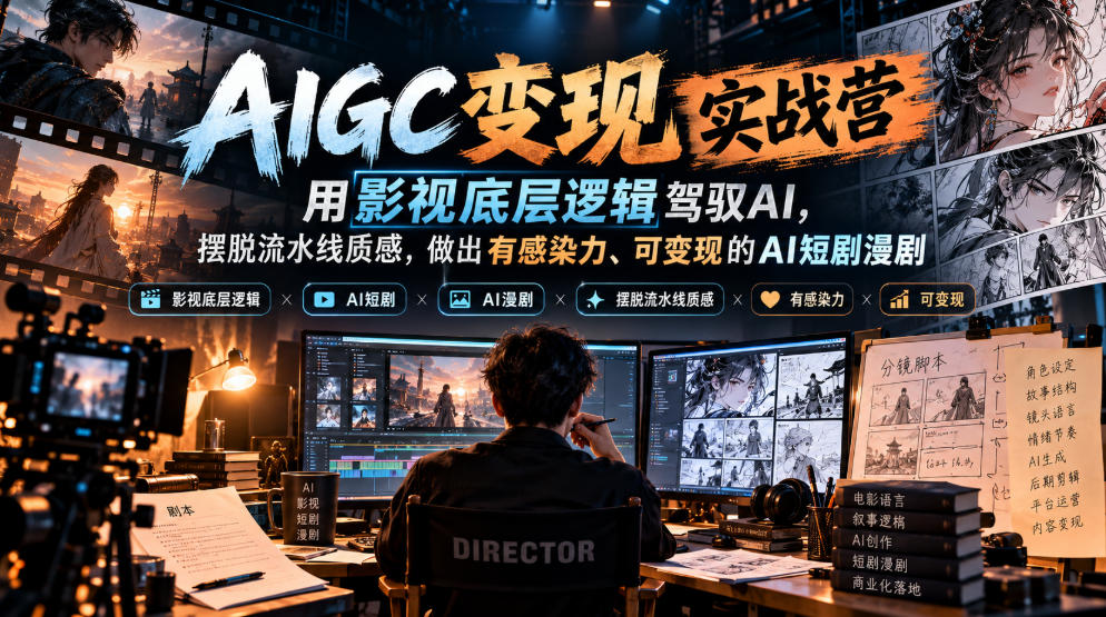 AIGC变现实战营，用影视底层逻辑驾驭AI，摆脱流水线质感，做出有感染力、可变现的AI短剧漫剧-我爱发帖