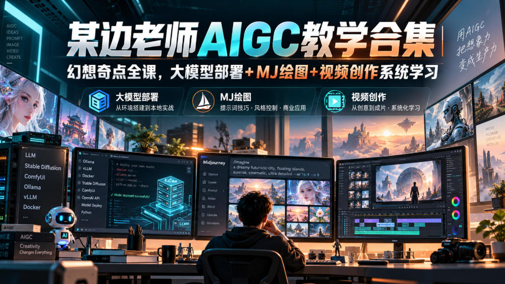 某边老师AIGC教学合集|幻想奇点全课,大模型部署+MJ绘图+视频创作系统学习-我爱发帖