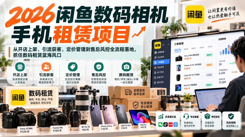 2026闲鱼数码相机手机租赁项目,从开店上架、引流获客、定价管理到售后风控全流程落地,抓住数码租赁蓝海风口-我爱发帖