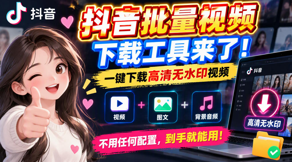 抖音批量视频下载工具，一键下载高清无水印视频，到手就能用-我爱发帖