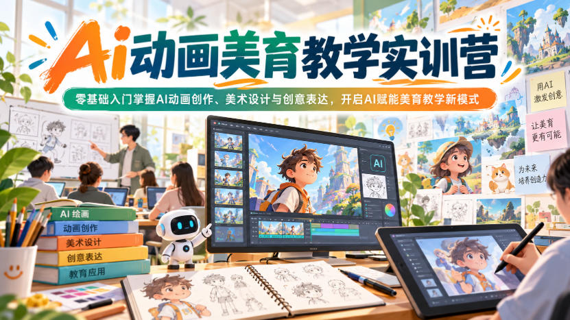Ai动画美育教学实训营，零基础入门掌握AI动画创作、美术设计与创意表达，开启AI赋能美育教学新模式-我爱发帖