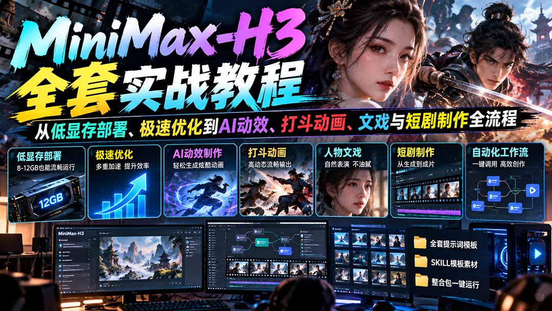 MiniMax-H3全套实战教程：从低显存部署、极速优化到AI动效、打斗动画、文戏与短剧制作全流程-我爱发帖