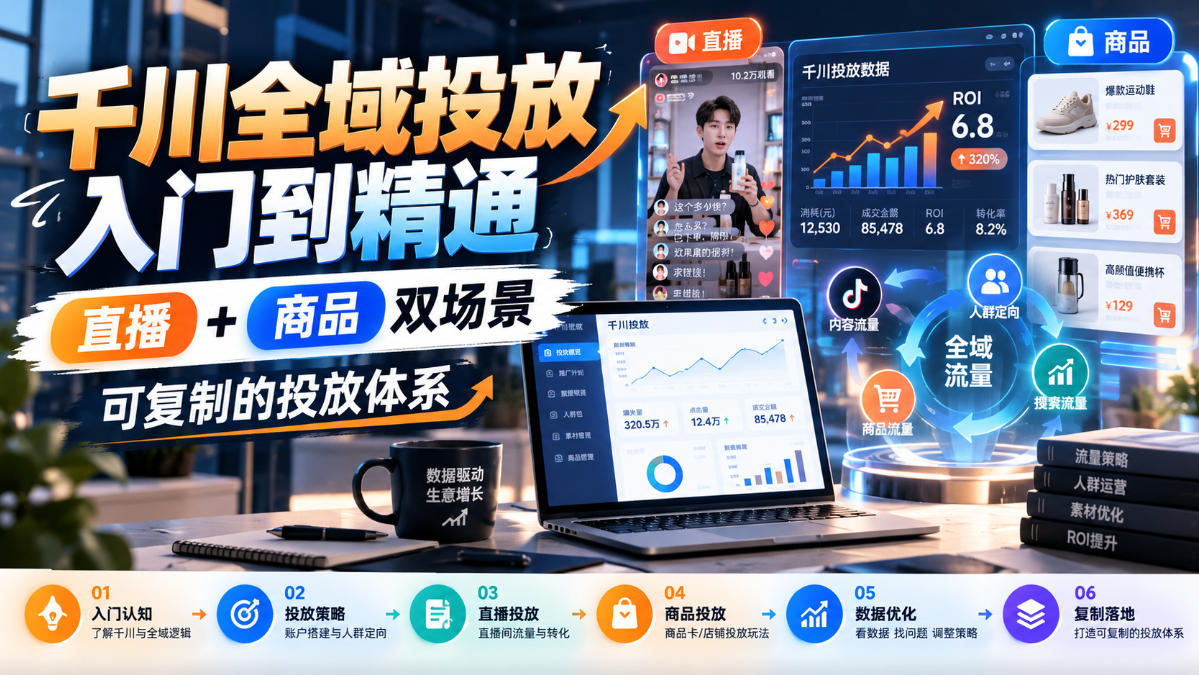 千川全域投放入门到精通，直播+商品双场景，可复制的投放体系(更新1026)-小艾项目网