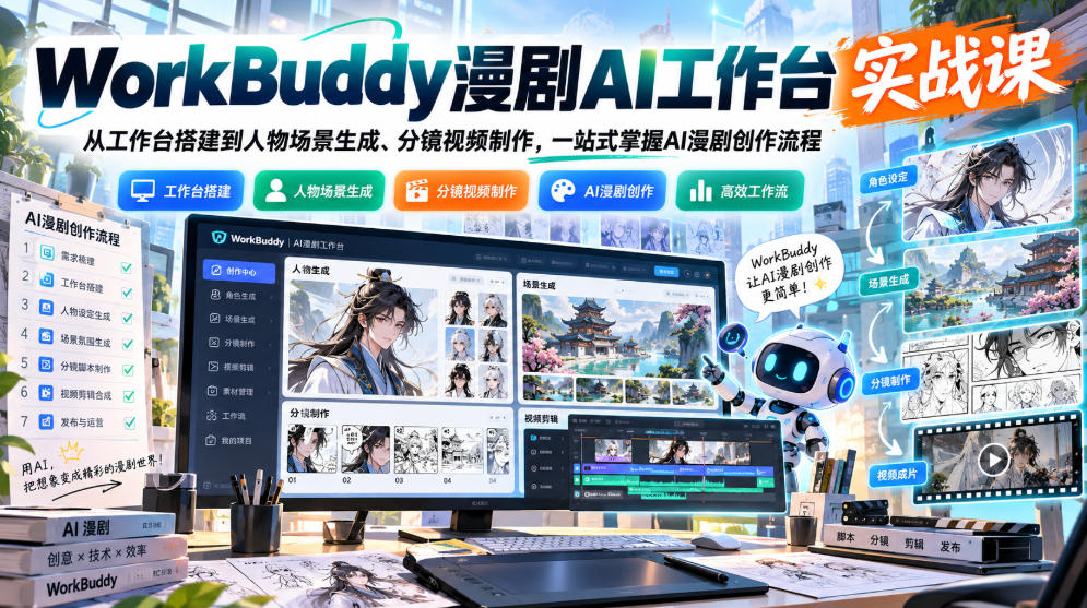 WorkBuddy漫剧AI工作台实战课:从工作台搭建到人物场景生成、分镜视频制作,一站式掌握AI漫剧创作流程-我爱发帖