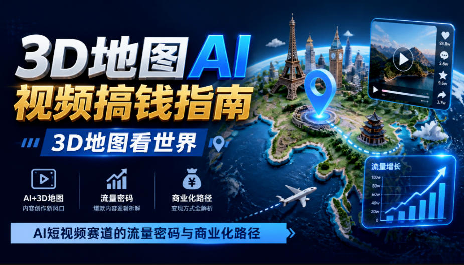 3D地图AI视频搞钱指南，3D地图看世界，AI短视频赛道的流量密码与商业化路径【文档】-我爱发帖